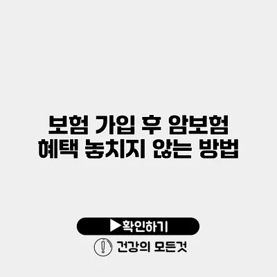 보험 가입 후 암보험 혜택 놓치지 않는 방법