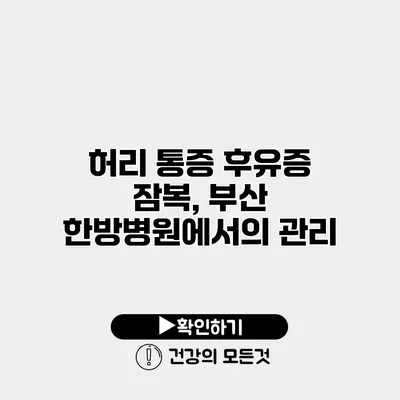 허리 통증 후유증 잠복, 부산 한방병원에서의 관리