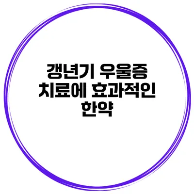 갱년기 우울증 치료에 효과적인 한약
